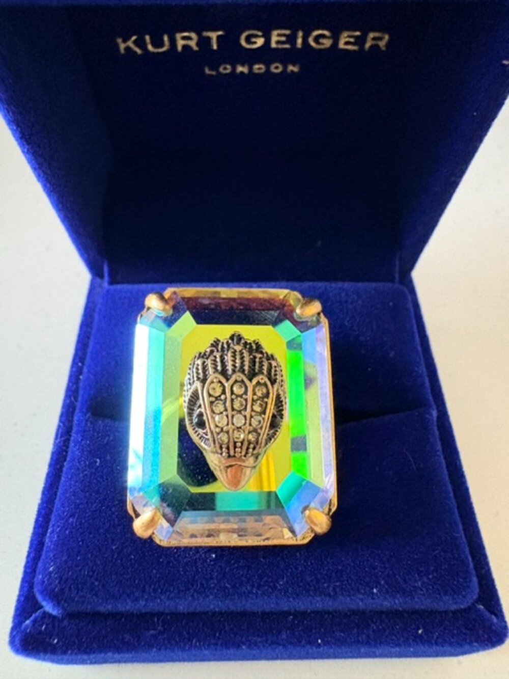 Kurt Geiger Emerald Cut Crystal Cocktail Ring (9) NIB - Picture 7 of 8